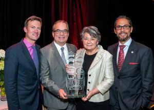 L-R Dean Johnson Sodexo Canada, Barry Telford - President Sodexo Canada, Mary Simon, JP Gladu - president and CEO of the Canadian Coincil for Aboriginal Business.    Photo by Pablo Su 