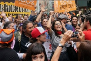  Eriel Deranger and ACFN Chief Allan Adam  represented the Athabasca First Nation at the march, protesting aongside actors Leonardo Dicaprio (wearing a grey cap) and Mark Ruffalo.