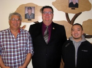 Amiskwaciy Academy Principal Fred Hines is flanked by the schools newest staff members, Lyle Laboucane and Taro Hashimoto.  Article and photo by John Copley 