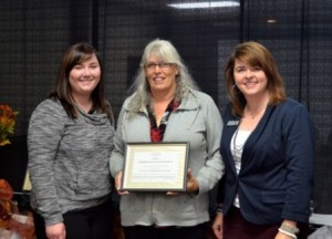 Marissa Geldart, EPYC Coordinator, Tracy Zweifel, Sagitawa Friendship Center Executive Director and PRSD Vice Chair Sherry Crawford celebrate the Zone One nomination.