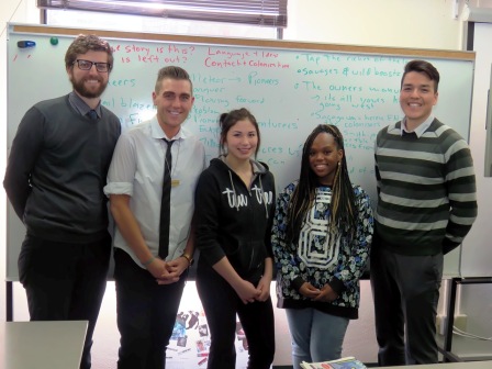 Aboriginal lead teacher Adam Ambrozy (Il) and FNMI Aboriginal Liaision flank teacher Matt Whitman and students Amanda Phillips and Tania Ymbi.  Article and photos by John Copley 