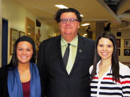 Principal Fred Hines with University of Alberta students Sydney Bokenfohr and Jessica Punko.