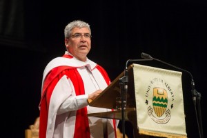 Danny Gaudet shares his story with graduands after recieving his honorary doctor of laws degree June 4. (Photo: Richard Siemens, Courtesy UAlberta)