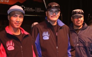 These three young men - (l-r) RAymond Nakogee, Darren Hughie and Edmond Etherington - walked all the way to Ottawa  from Attawapiskat, over 2000 km. to honour residential school survivors.  