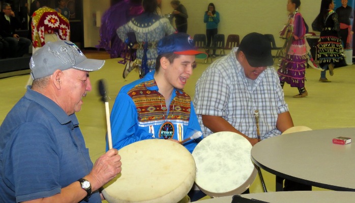 A number of drummers joined in to add their beat to a dozen different songs during the school's FNMI Family night celebration.