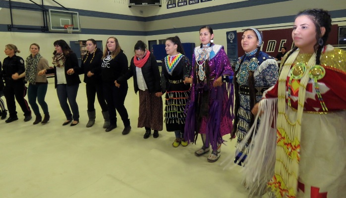 The school's Rainbow Spirit Dance Group participated during and after the late-afternnon mini Round dance.