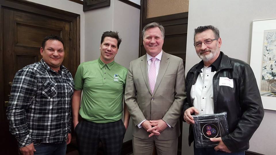 Fort McMurray First Nation Councillor Byron Bates, CEO Brad Callihoo, Minister of Indigenous Relations Richard Feehan and Chief Ron Kreutzer.  (Photo supplied) 