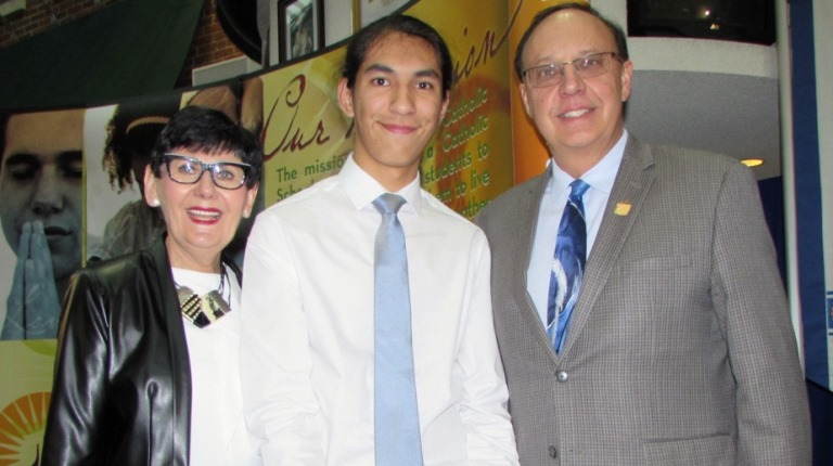 ECSD Superintendent Joan Carr, Rio Houle and Blessed Oscar Romero Principal Simon Pryma. 