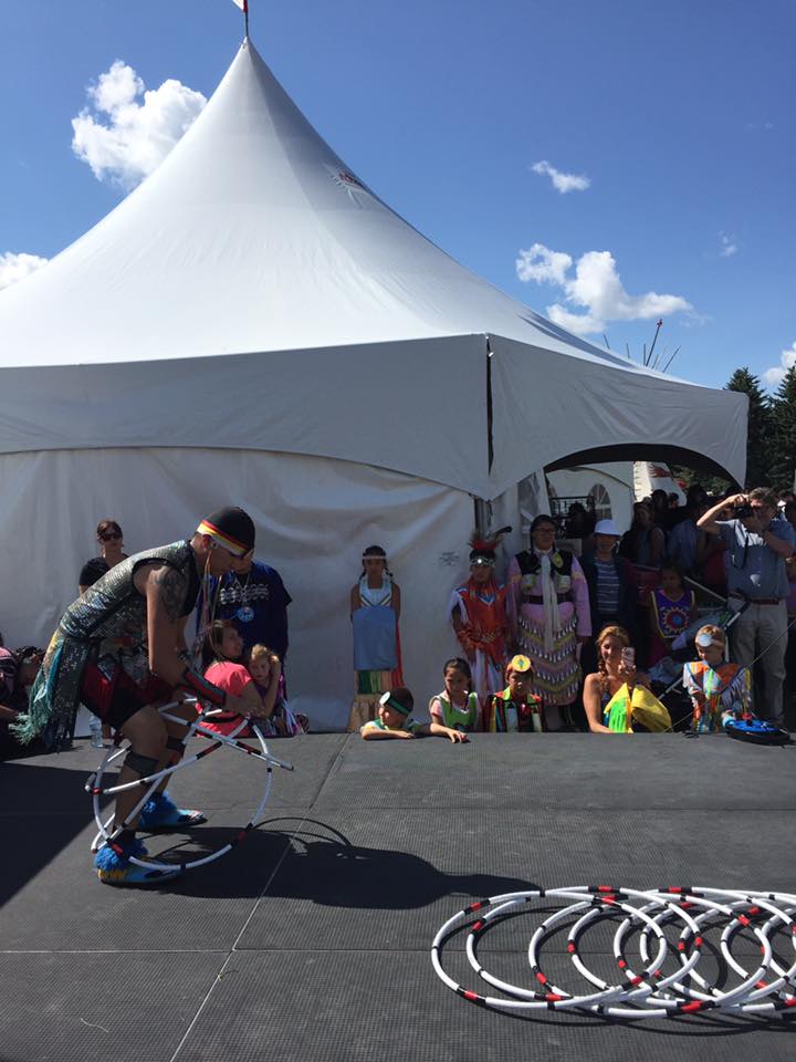 Hoop Dancer Lakota Tootoosis was one of the exciting and energetic performers at the Aboriginal Pavilion during the 2016 Heritage Festival in Edmonton. Photo supplied by Ron Walker