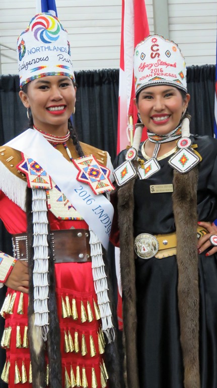 2016 K-Days Indigenous Princess Pageant winner Britney Pastion and 2016 Calgary Stampede Indian Princess winner Vanessa Stiffarm. 