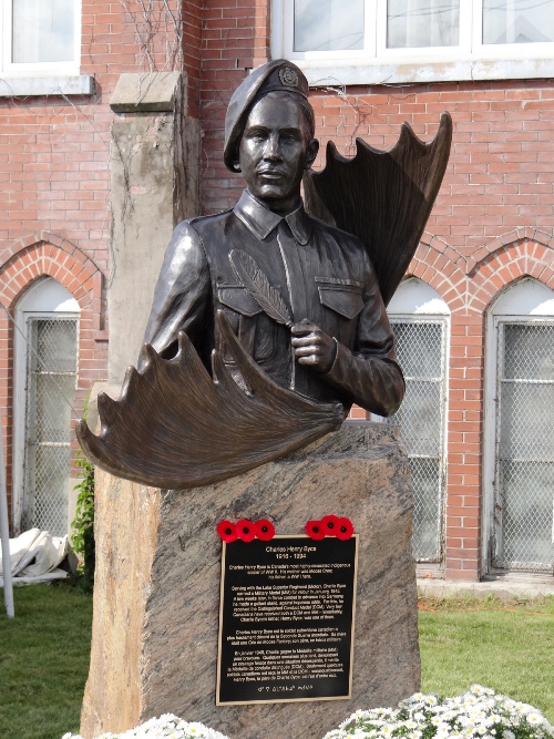 "Charles Henry Byce, Canada's most highly-decorated Indigenous soldier of WW II.  Monument by Tyler Fauvelle.  Location: Royal Canadian Legion, Chapleau.