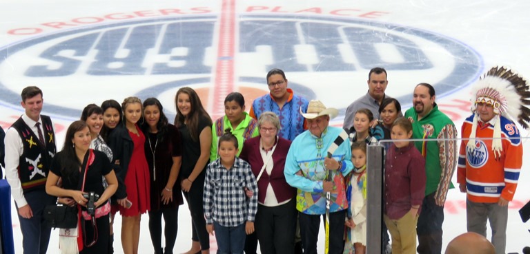 The Janvier family with Mayor Dn Iveson and Grand Chief Randy Ermineskin