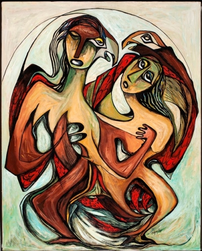 So Great Was Their Love (1975) by Daphne Odjig was on exhibit at the Art Gallery of Alberta from March - July 2016.