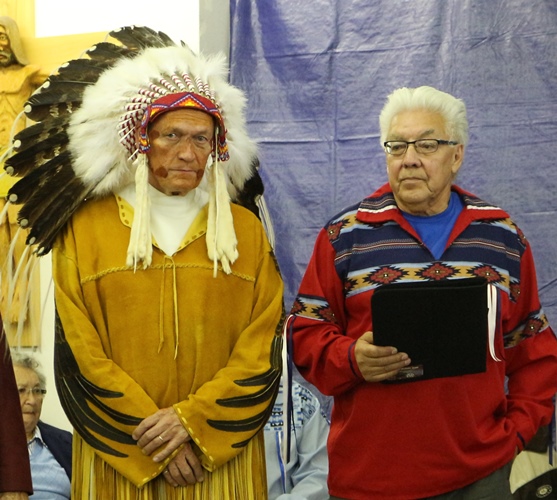 Father Jim Holland with Elder Gilman Cardinal. 