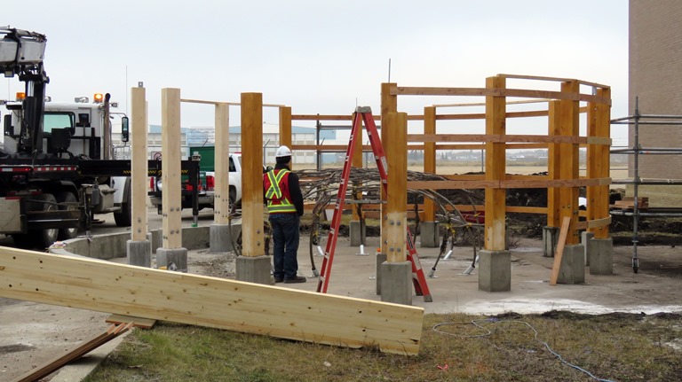 The foundation and construction of the sweat lodge at Amiskwaciy Academy took just one week to install.