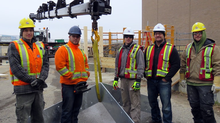 Sweat Lodge builders Brandon Sherger, Damion Woiwod, foreman Steve Pittis, Cory Cherniwchan and Matt William.