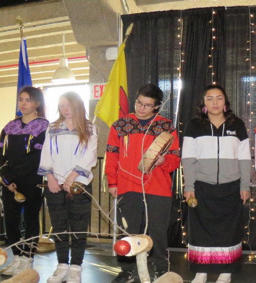 Amiskwaciy staff, students and Elders performed during the December 2016 winter feast. 